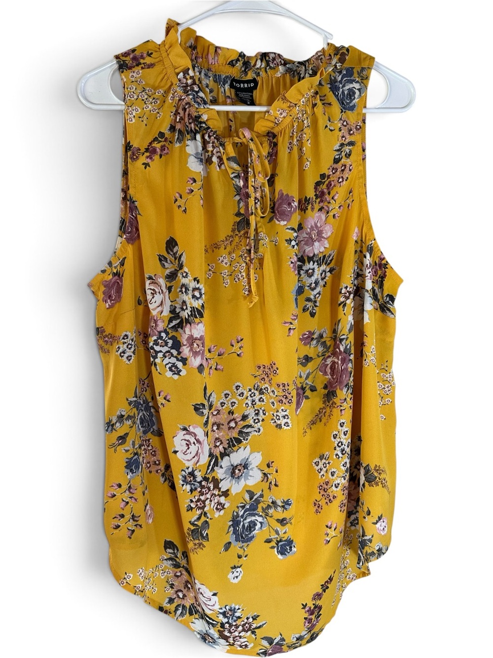 Torrid Mustard Floral Ruffle Tie-Neck Sleeveless Top 2